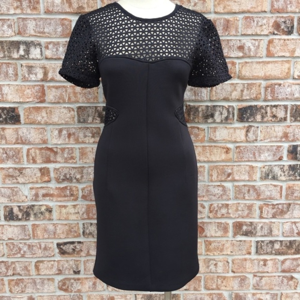 NWT Allen B. Laser-Cut Mini Sheath Dress sz M